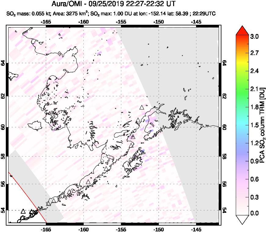 A sulfur dioxide image over Alaska, USA on Sep 25, 2019.