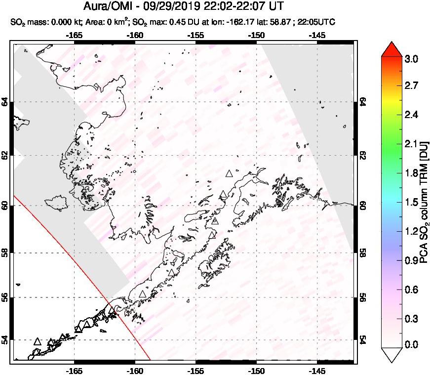 A sulfur dioxide image over Alaska, USA on Sep 29, 2019.