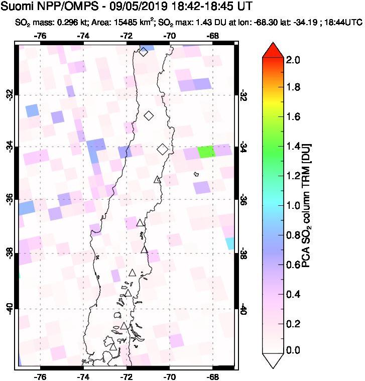 A sulfur dioxide image over Central Chile on Sep 05, 2019.