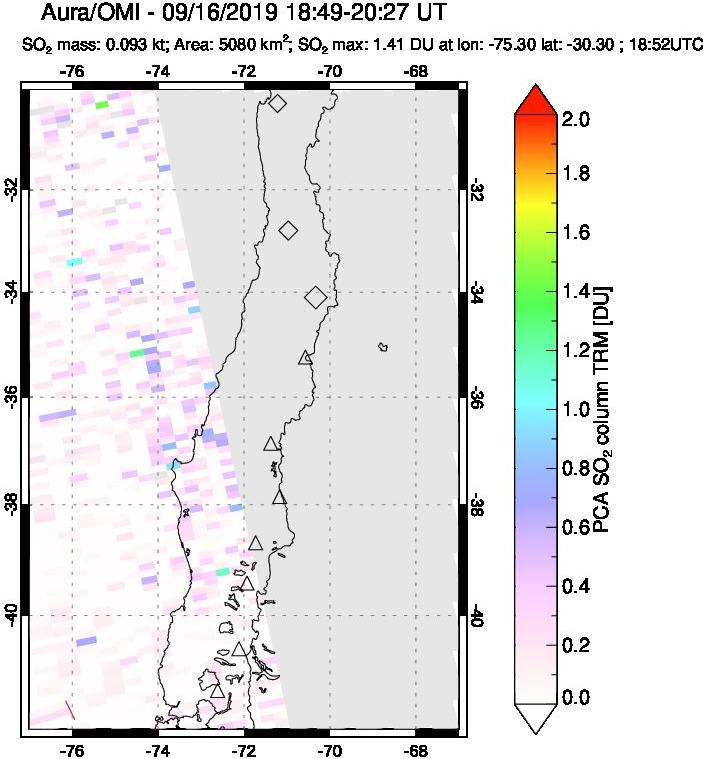 A sulfur dioxide image over Central Chile on Sep 16, 2019.