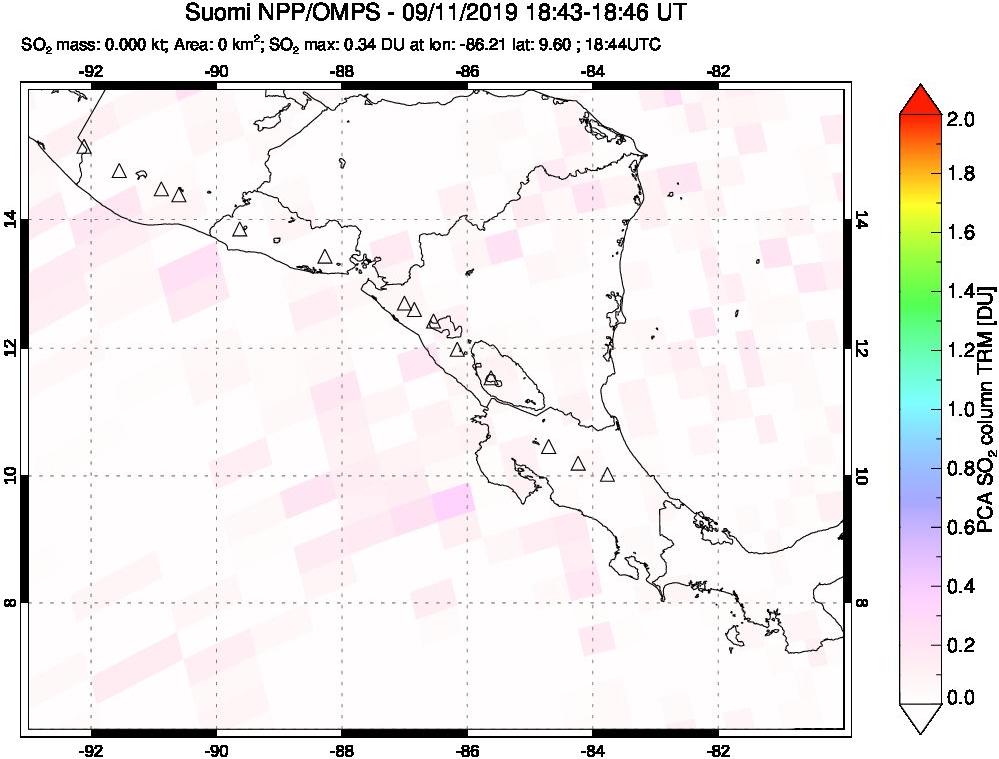 A sulfur dioxide image over Central America on Sep 11, 2019.