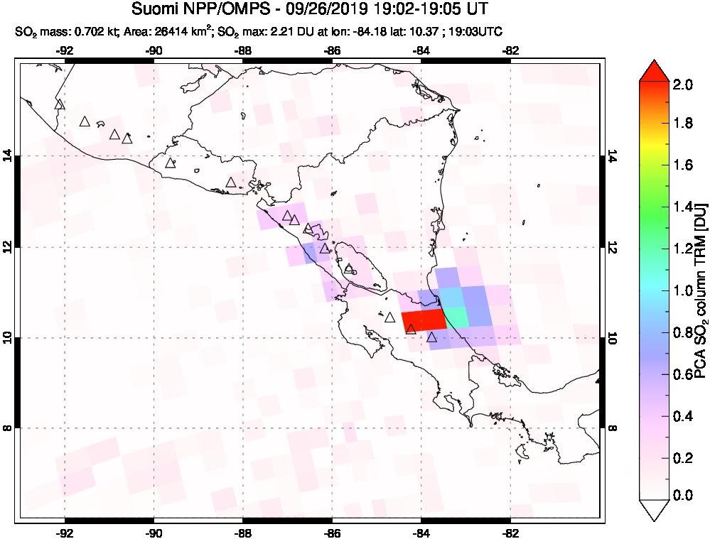 A sulfur dioxide image over Central America on Sep 26, 2019.