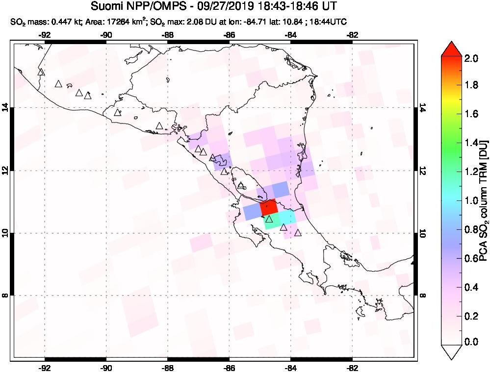 A sulfur dioxide image over Central America on Sep 27, 2019.