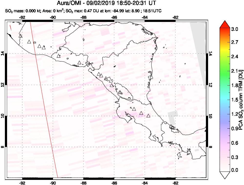 A sulfur dioxide image over Central America on Sep 02, 2019.
