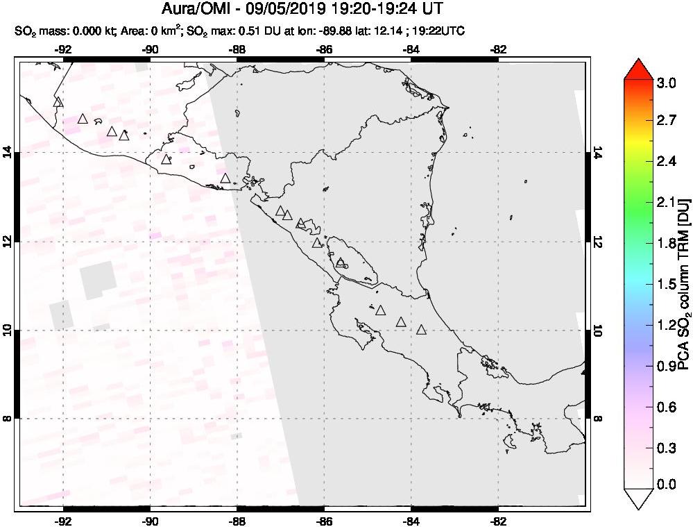 A sulfur dioxide image over Central America on Sep 05, 2019.