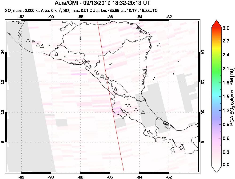A sulfur dioxide image over Central America on Sep 13, 2019.