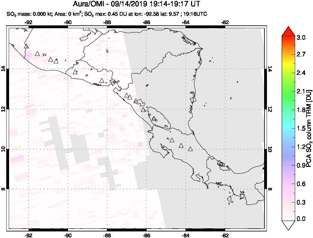 A sulfur dioxide image over Central America on Sep 14, 2019.