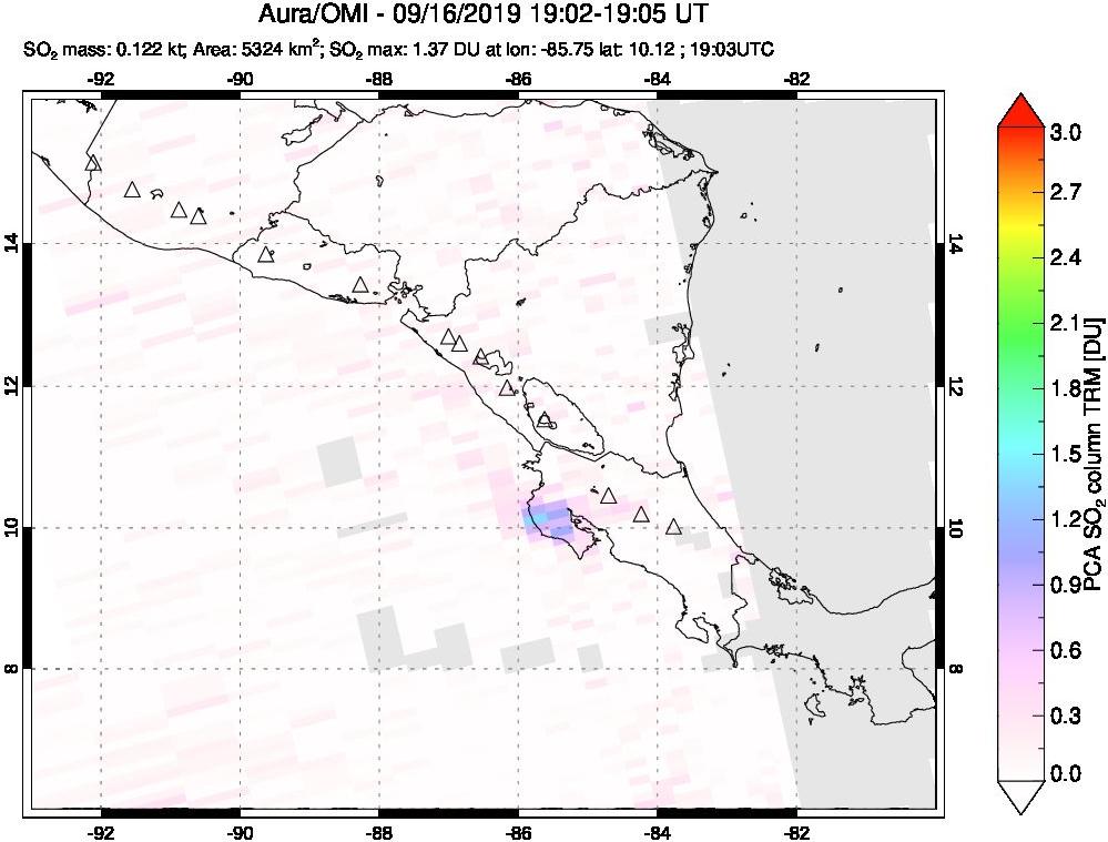 A sulfur dioxide image over Central America on Sep 16, 2019.