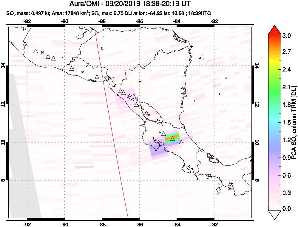 A sulfur dioxide image over Central America on Sep 20, 2019.