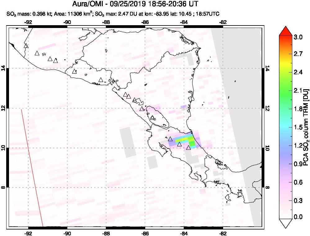 A sulfur dioxide image over Central America on Sep 25, 2019.