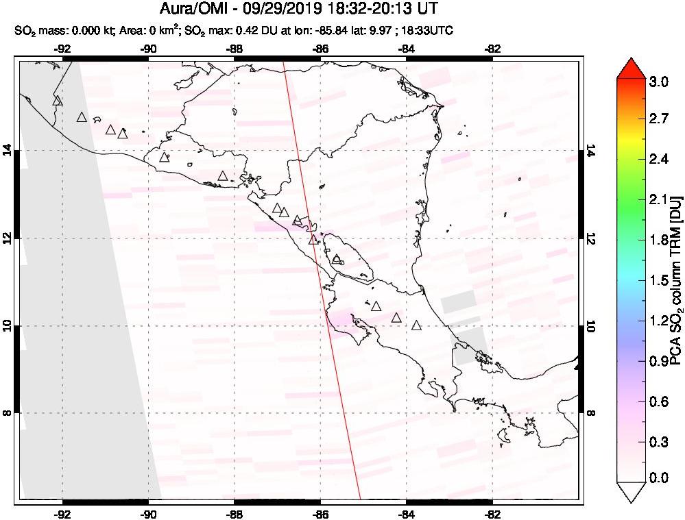 A sulfur dioxide image over Central America on Sep 29, 2019.