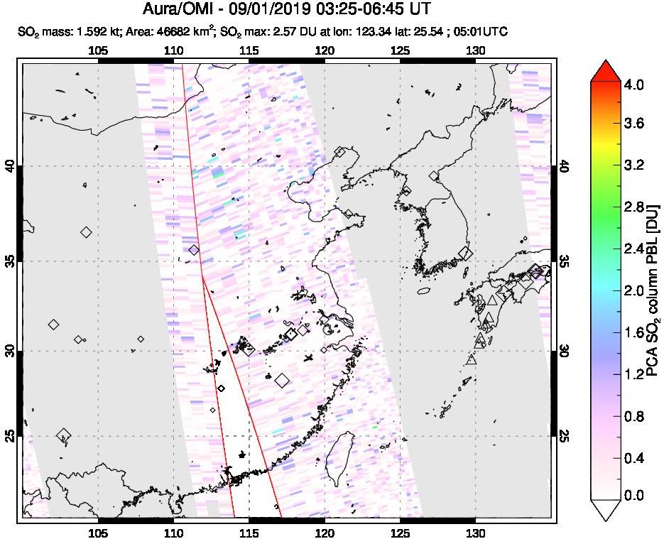 A sulfur dioxide image over Eastern China on Sep 01, 2019.