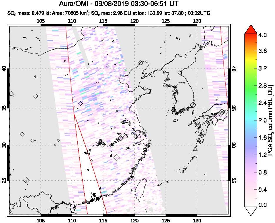 A sulfur dioxide image over Eastern China on Sep 08, 2019.