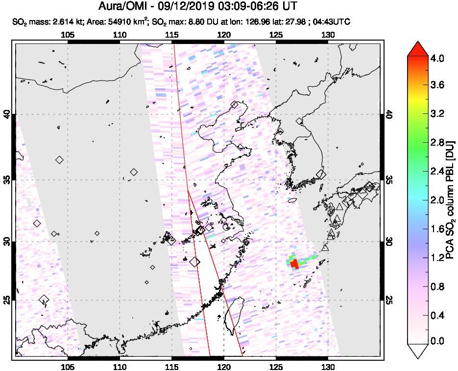 A sulfur dioxide image over Eastern China on Sep 12, 2019.