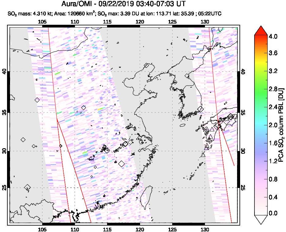 A sulfur dioxide image over Eastern China on Sep 22, 2019.