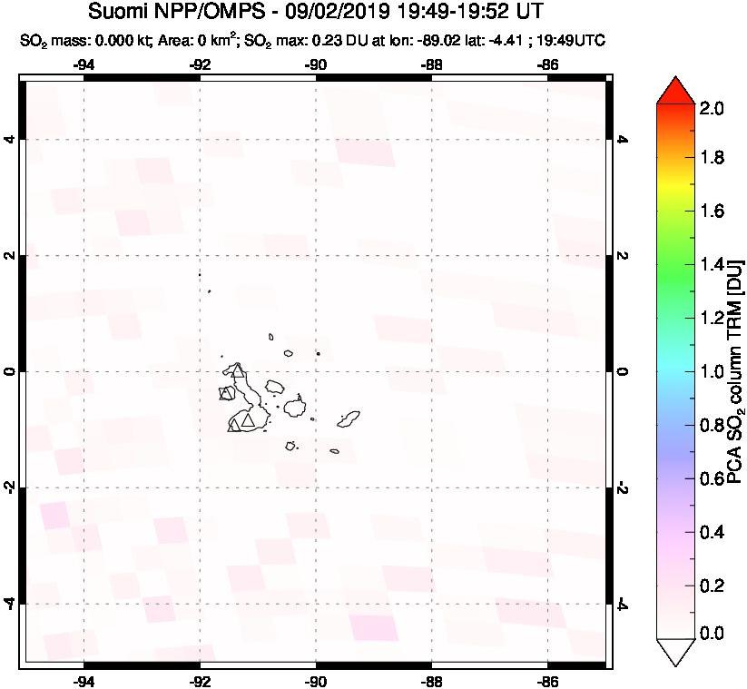 A sulfur dioxide image over Galápagos Islands on Sep 02, 2019.