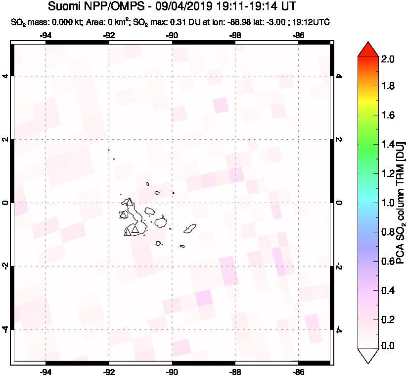 A sulfur dioxide image over Galápagos Islands on Sep 04, 2019.