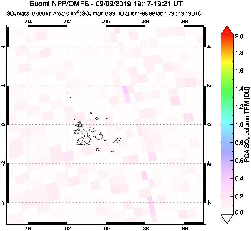 A sulfur dioxide image over Galápagos Islands on Sep 09, 2019.