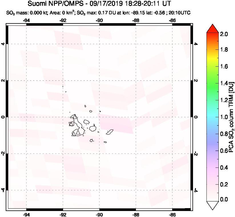 A sulfur dioxide image over Galápagos Islands on Sep 17, 2019.