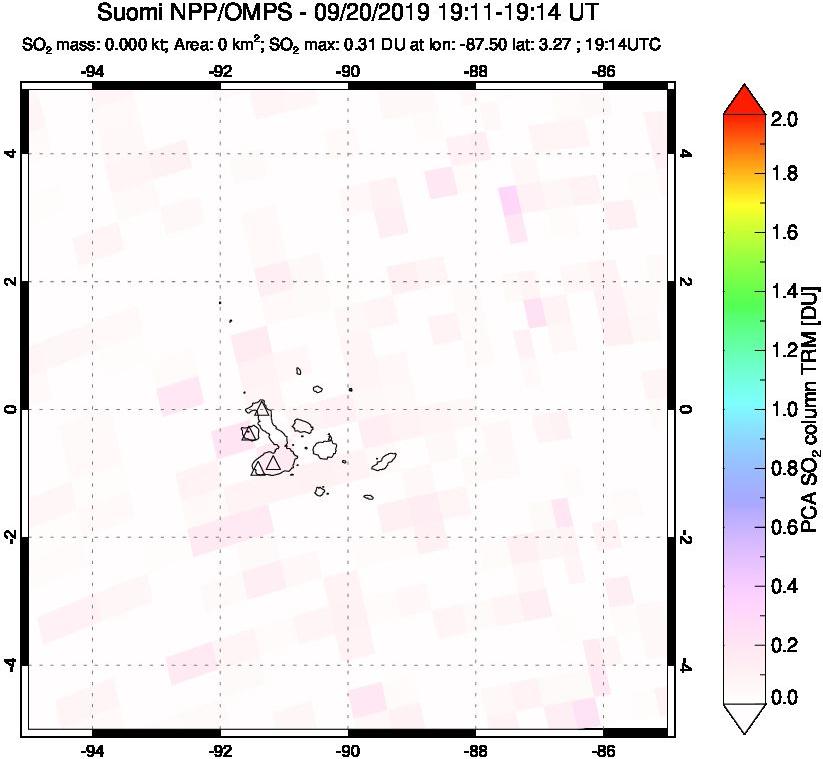 A sulfur dioxide image over Galápagos Islands on Sep 20, 2019.