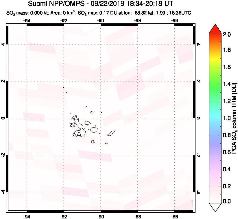 A sulfur dioxide image over Galápagos Islands on Sep 22, 2019.