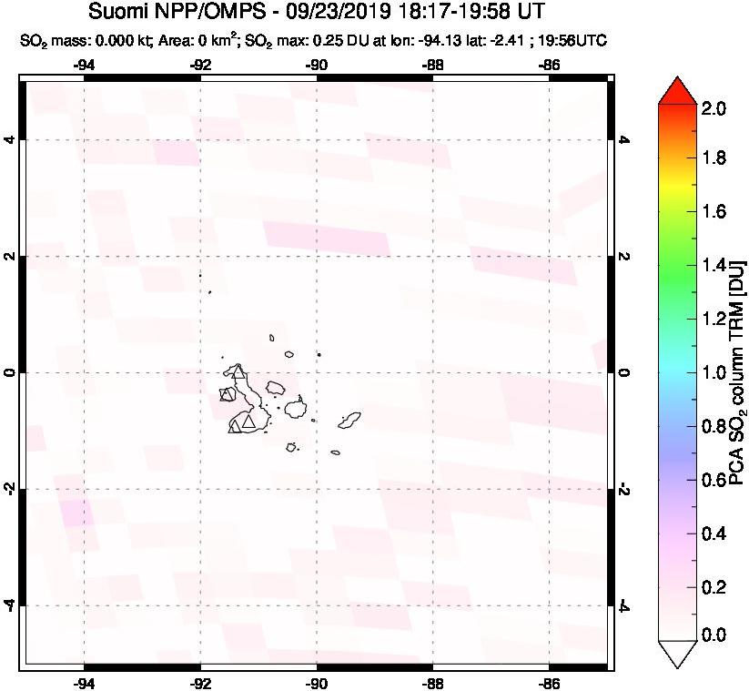 A sulfur dioxide image over Galápagos Islands on Sep 23, 2019.
