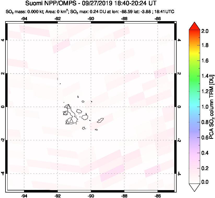 A sulfur dioxide image over Galápagos Islands on Sep 27, 2019.