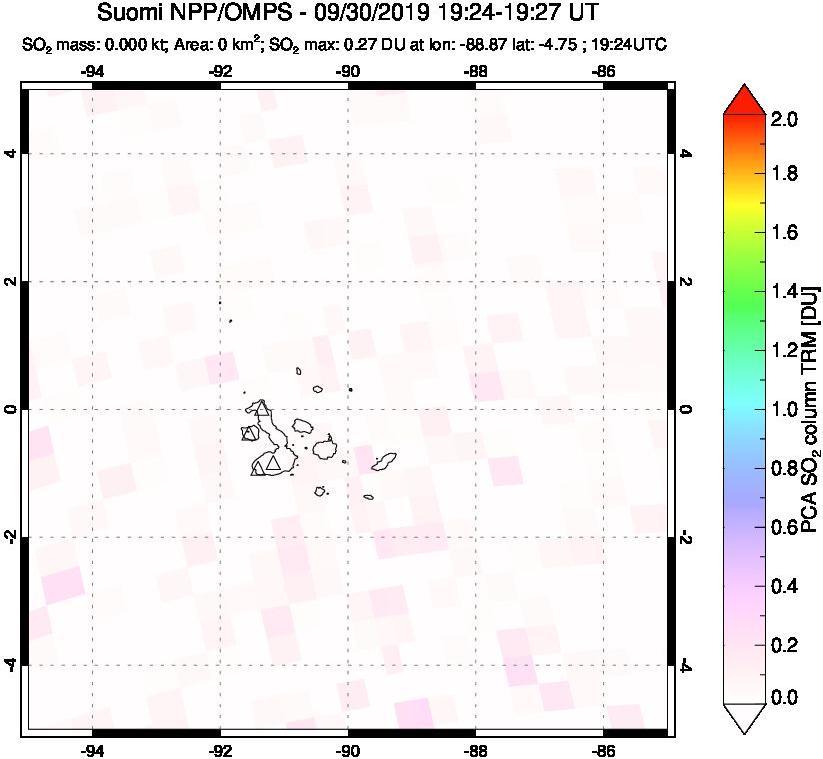 A sulfur dioxide image over Galápagos Islands on Sep 30, 2019.