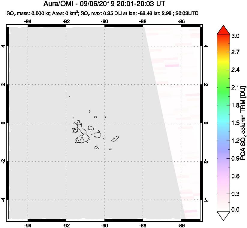 A sulfur dioxide image over Galápagos Islands on Sep 06, 2019.