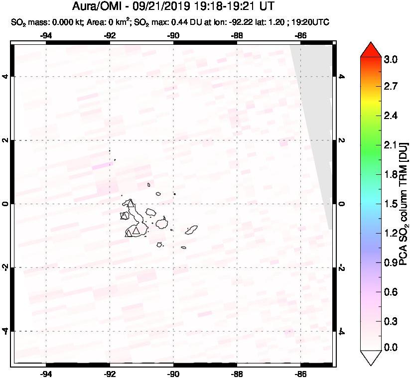 A sulfur dioxide image over Galápagos Islands on Sep 21, 2019.
