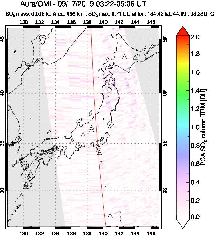 A sulfur dioxide image over Japan on Sep 17, 2019.