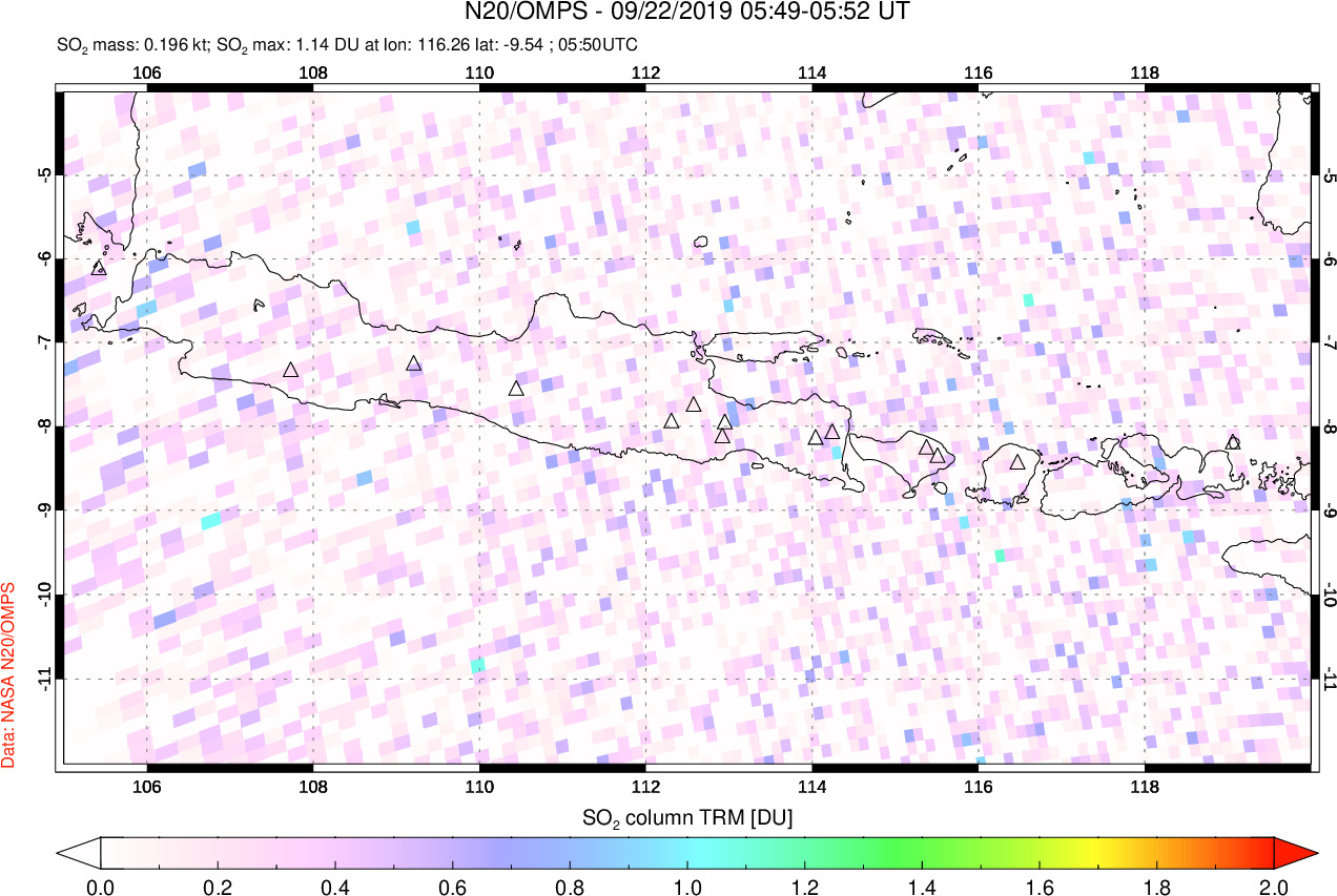 A sulfur dioxide image over Java, Indonesia on Sep 22, 2019.