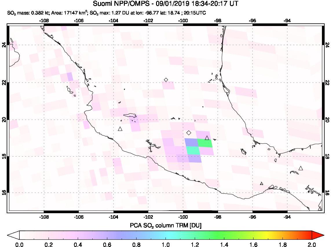 A sulfur dioxide image over Mexico on Sep 01, 2019.