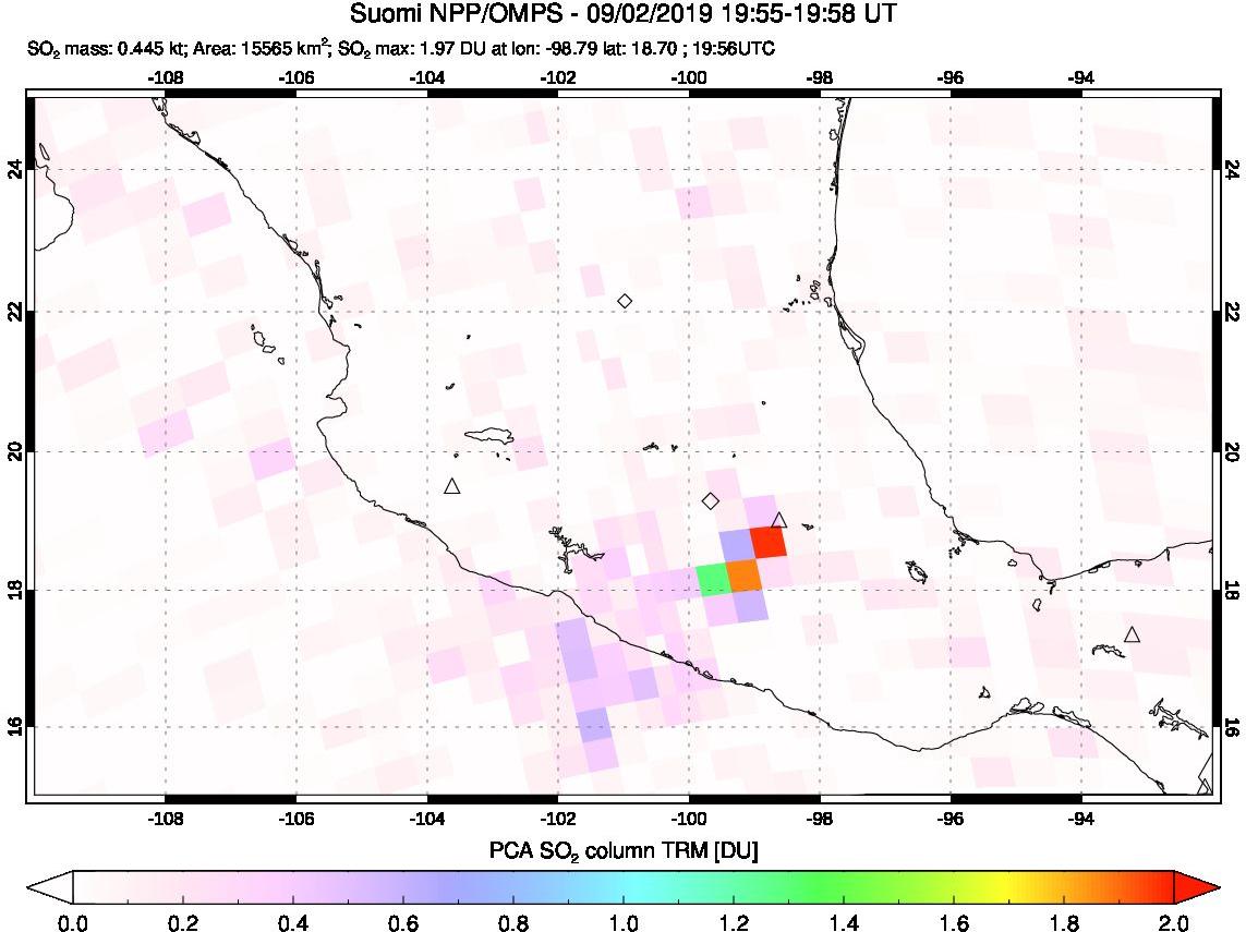 A sulfur dioxide image over Mexico on Sep 02, 2019.