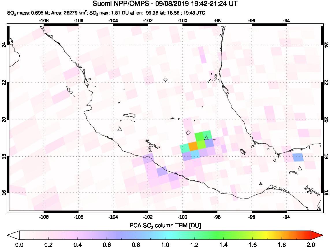 A sulfur dioxide image over Mexico on Sep 08, 2019.