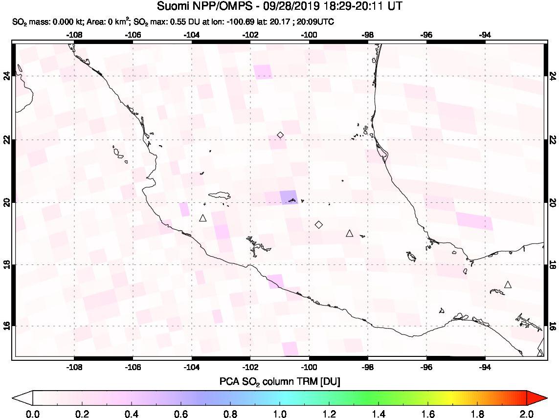 A sulfur dioxide image over Mexico on Sep 28, 2019.
