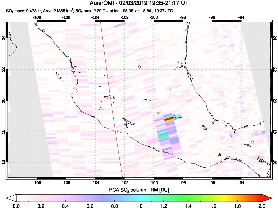 A sulfur dioxide image over Mexico on Sep 03, 2019.