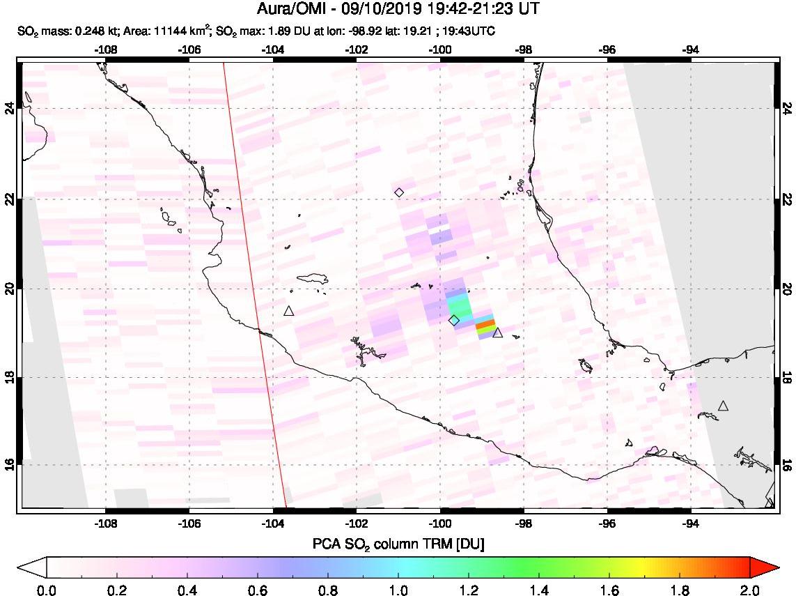 A sulfur dioxide image over Mexico on Sep 10, 2019.