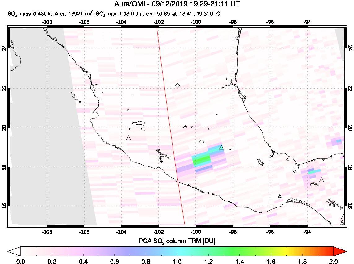 A sulfur dioxide image over Mexico on Sep 12, 2019.