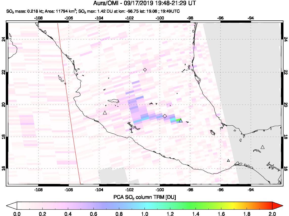 A sulfur dioxide image over Mexico on Sep 17, 2019.