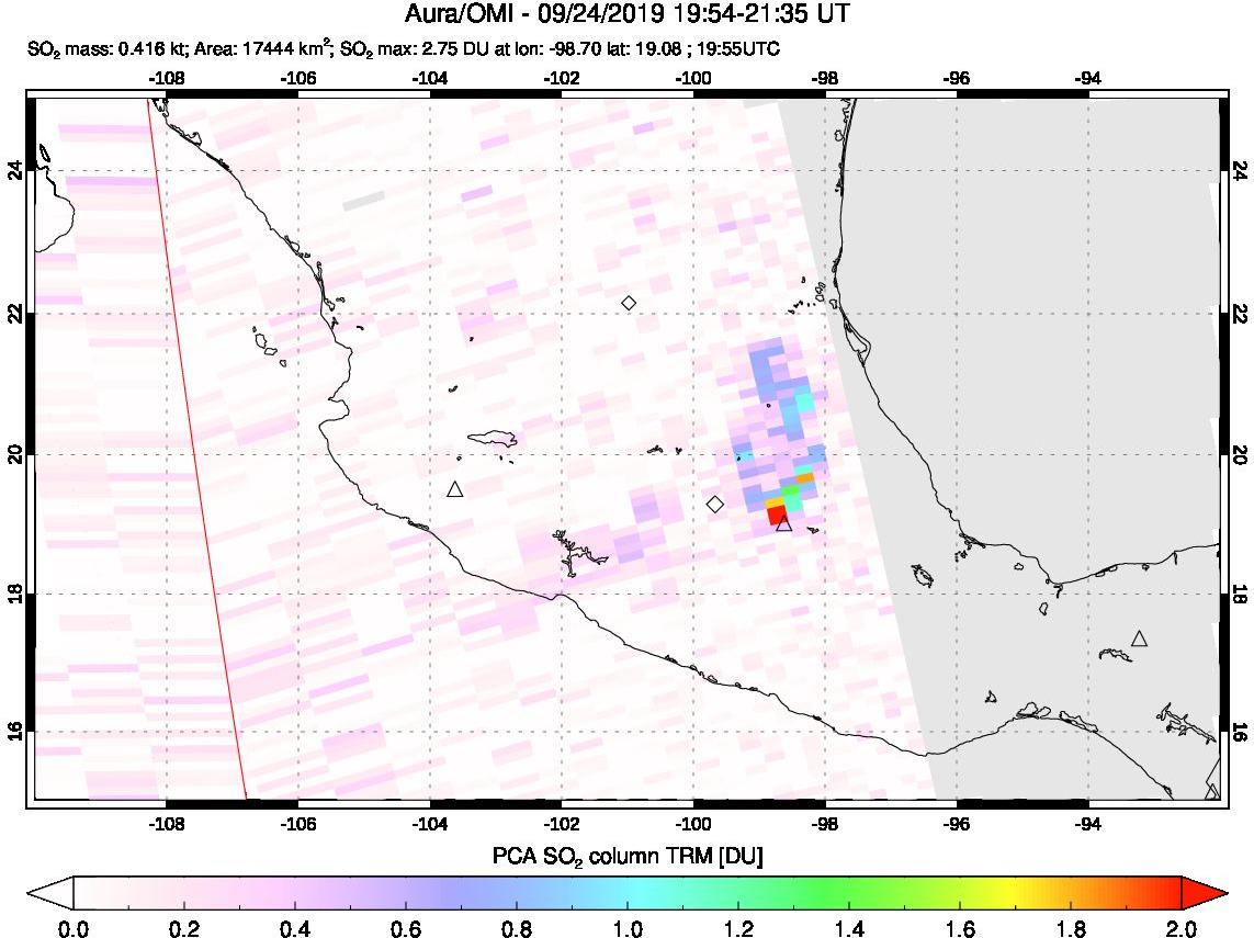 A sulfur dioxide image over Mexico on Sep 24, 2019.