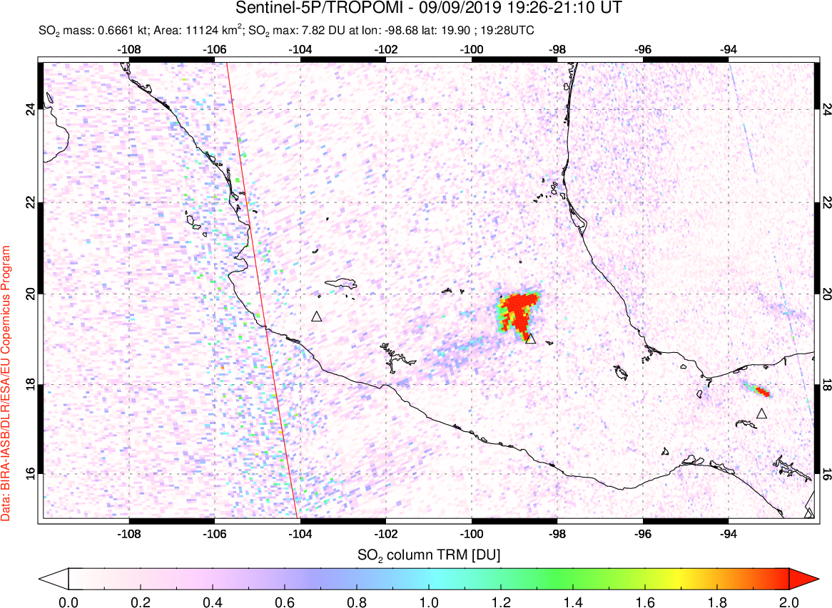 A sulfur dioxide image over Mexico on Sep 09, 2019.