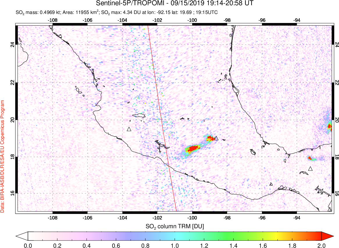 A sulfur dioxide image over Mexico on Sep 15, 2019.
