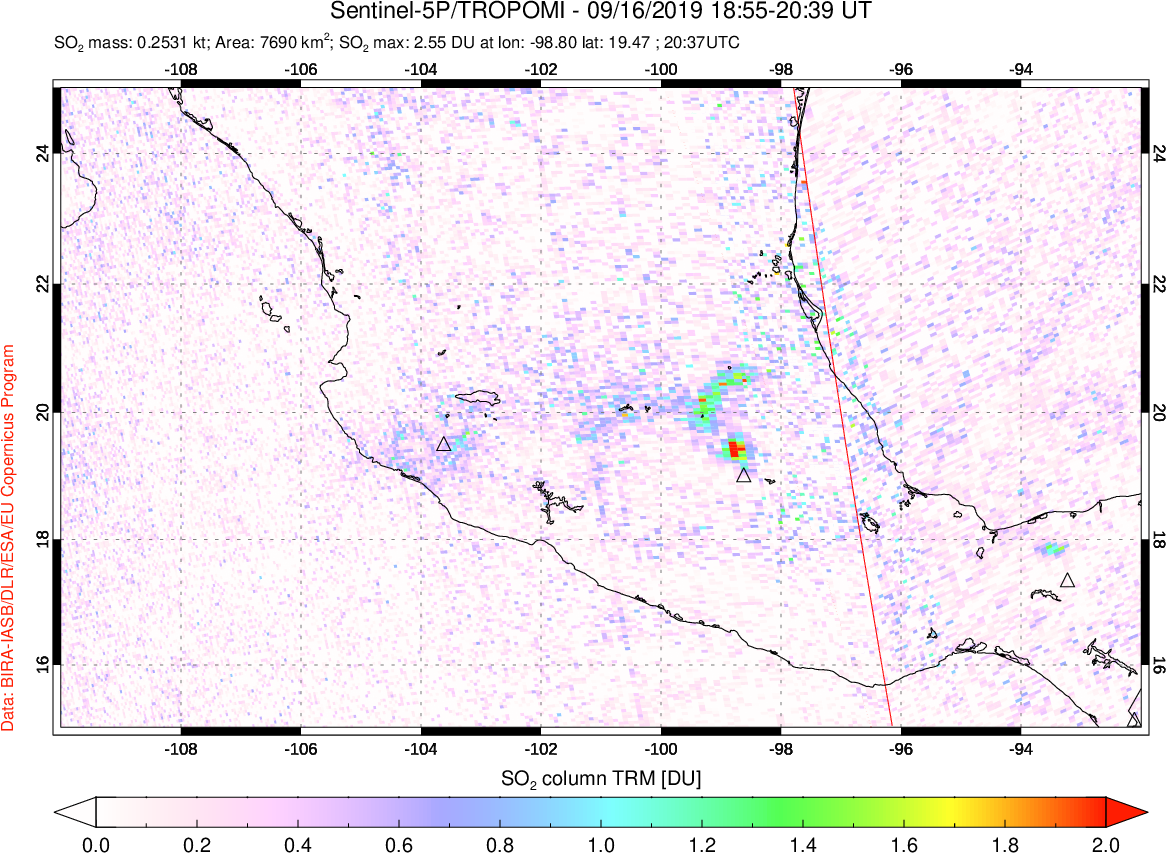 A sulfur dioxide image over Mexico on Sep 16, 2019.