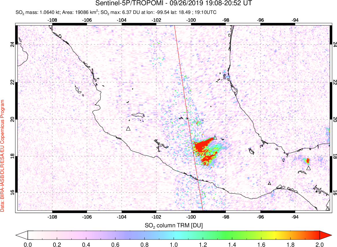 A sulfur dioxide image over Mexico on Sep 26, 2019.