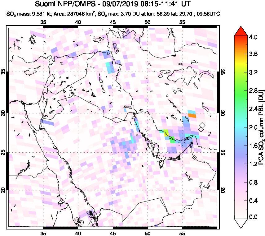 A sulfur dioxide image over Middle East on Sep 07, 2019.