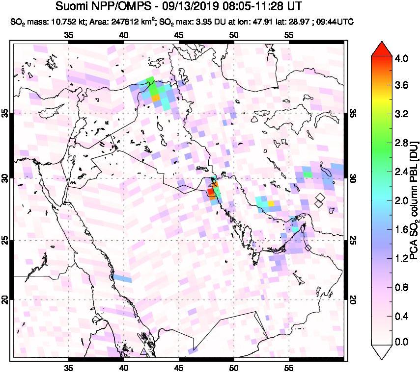 A sulfur dioxide image over Middle East on Sep 13, 2019.