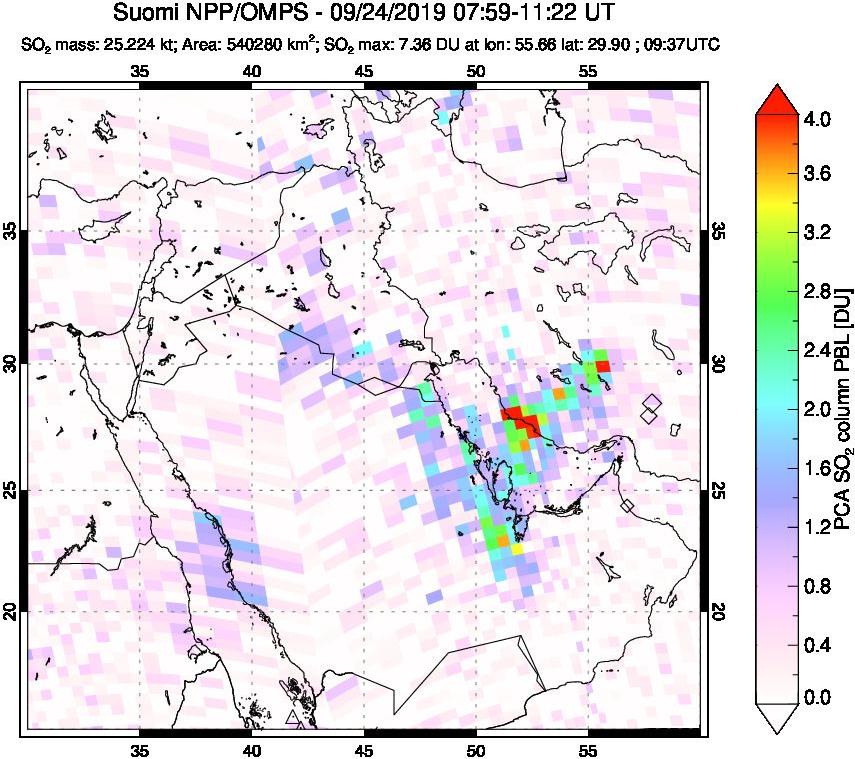 A sulfur dioxide image over Middle East on Sep 24, 2019.
