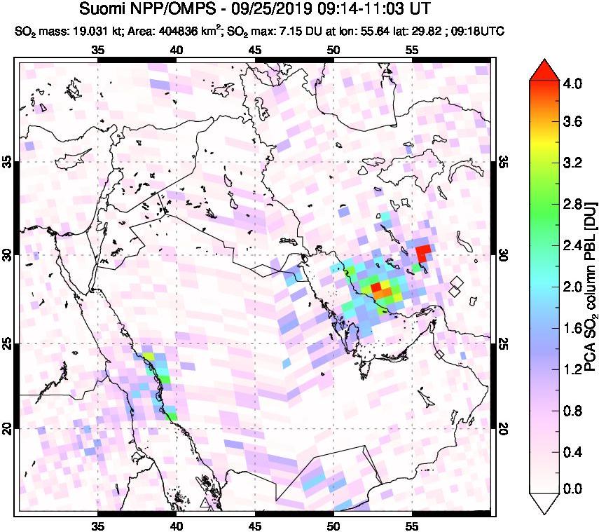A sulfur dioxide image over Middle East on Sep 25, 2019.