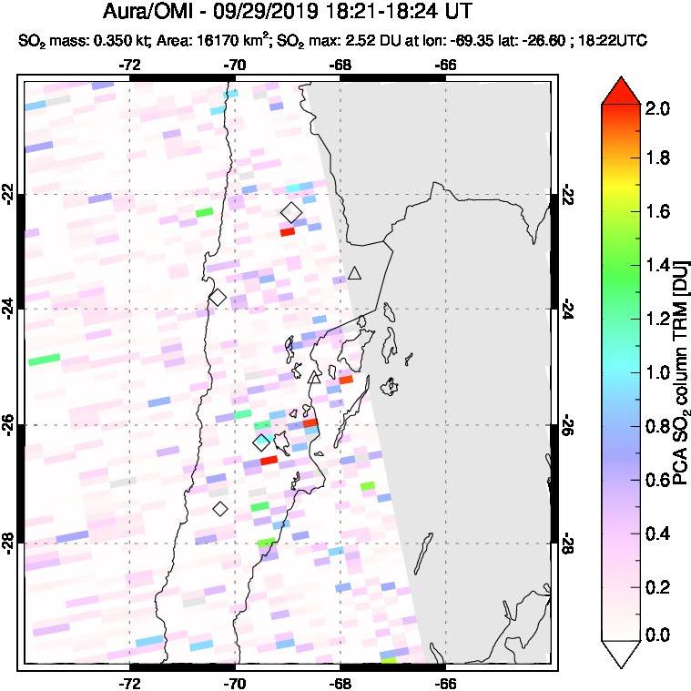 A sulfur dioxide image over Northern Chile on Sep 29, 2019.